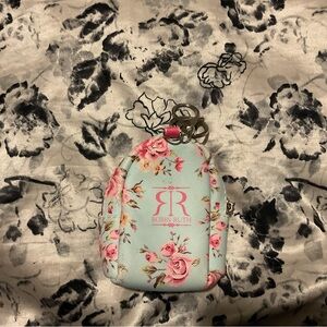 Robin Ruth Mint Floral Mini Backpack Keychain with Pink Roses
